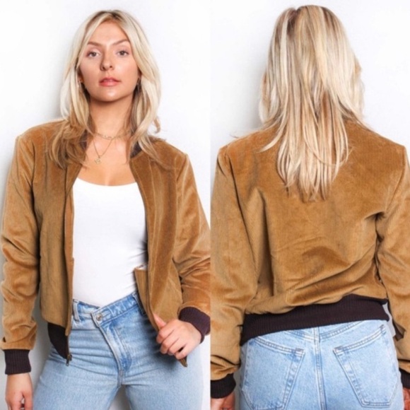 American Apparel Golden Brown Corduroy Bomber Jacket Size XS - Picture 1 of 1